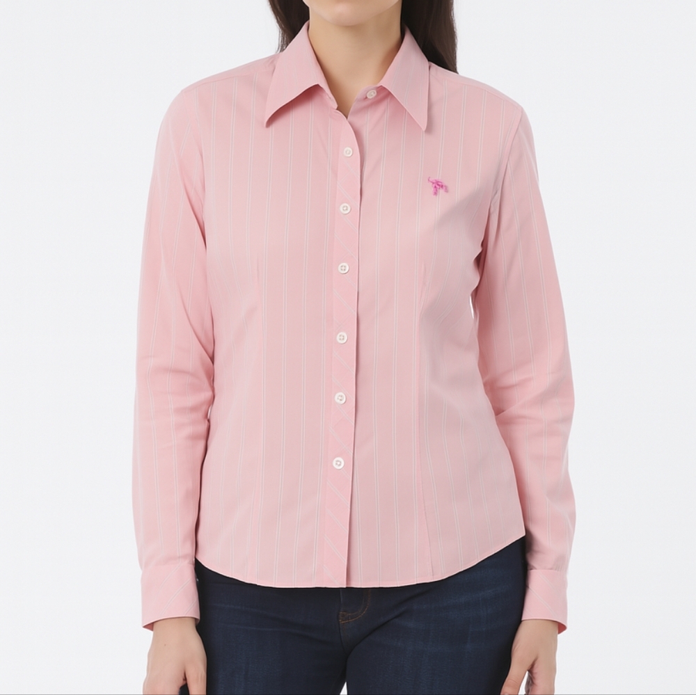 Lilly Pulitzer Sz 4‎ Pink Orange Stripe Button Up Cotton Flip Cuff Collared Top